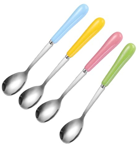 POPETPOP 4 piezas Cucharas de Acero Inoxidable con Mango Cerámico de Cucharillas Largas para Café Té Condimentos y Mezcla Utensilios Multifuncionales para Hogar y Cocina