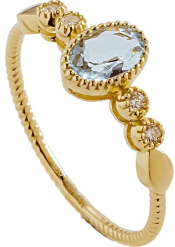 Skcess 9 Karat Gelbgold Verlobungsring Aquamarin Weiß, Damenringe Oval mit Moissanit Und Zirkonia Größe 65 (20.7)