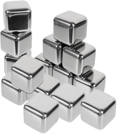 LALADEFIEE 15 pezzi Cubetti di ghiaccio riutilizzabili in acciaio resistente per whiskey e bevande pietre refrigeranti senza gusto per casa bar e feste
