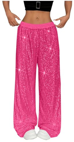 XBNEGBA Glitzer Hose Damen Pailettenhose Weites Bein Hose High Waist Glitzerhosen Elegant Lang Freizeithose Frauen Party Festival Club Hosen Glänzende 70er 80er Mottoparty Disco Outfit für Club-Party