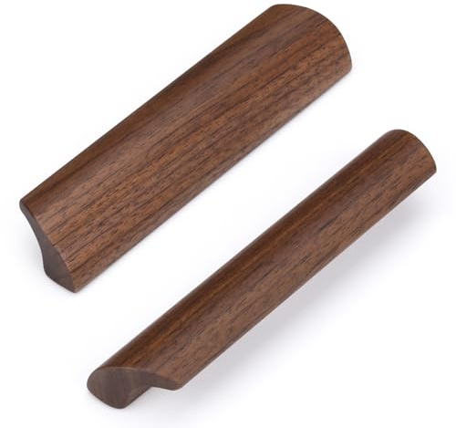 SYZOW 6 Stück Möbelgriffe aus Holz Schrankgriff Holzgriffe mit Schrauben Lochabstand 96mm (Schwarze Walnuss)
