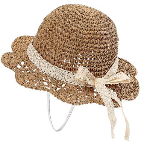 kitcorn Girls Straw Hat 1-6 Years Kids Summer Sun Hat Baby Toddlers Foldable Beach Hat with Chin Strap for Holiday Outdoor Activities
