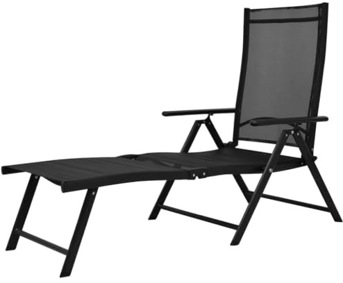 Fengshui Klappbare Alu Gartenliege Schwarz | 7 Neigungseinstellungen, Textilene Sitz, wetterfest, leicht zusammenklappbar