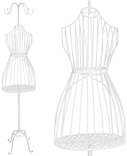 PrimoLiving Metall Schneiderpuppe Cleo in Weiß mit Garderobenhaken und Stauraum - Vintage Kleiderpuppe - ideal als weibliche Schaufensterpuppe oder Kleiderständer - P-05965