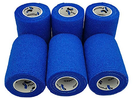 PintoMed - Bendagio Coesivo - BLU - garza elastica, 6 rotoli x 7.5 cm x 4.5 m autoadesiva flessibile bende, qualità professionale, primo soccorso - Sports Wrap Cohesive Bandage