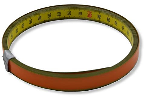 Skalenbandmaß 2m mit Selbstklebefolie - Bezifferung von oben nach unten - Stahl, gelb mit Polyamid Beschichtung - Breite: 13mm, mit Duplexteilung - Gehrungsband Anschlagband Rollbandmaß Lineal