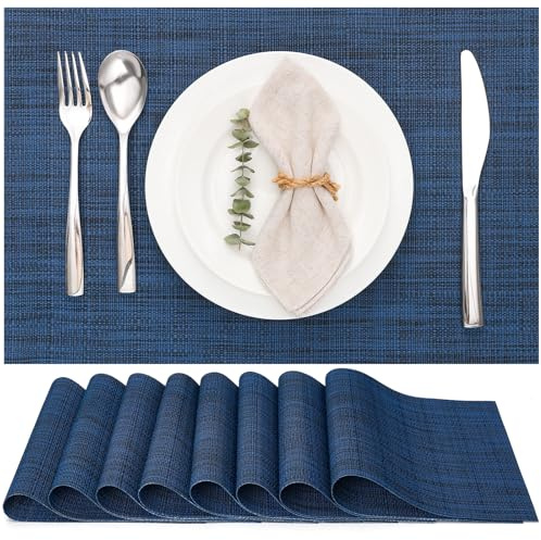 Myir JUN Tischsets abwaschbar Tischsets Platzsets abwaschbar Platzdeckchen | Gewebte Platzset 8er Set rutschfest hitzebeständig Vinyl für Küche Speisetisch Hotel Platz-Matten 30x43.5cm (Blau 2)
