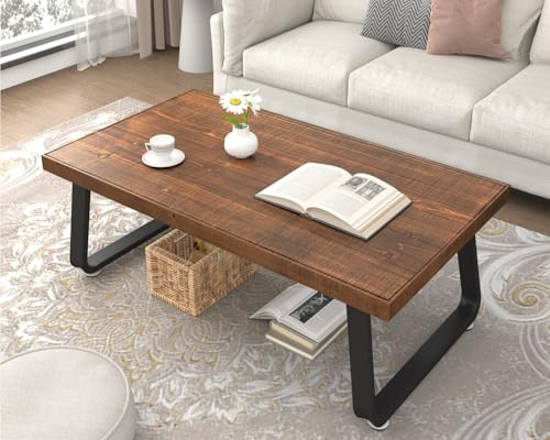 IBF Tavolino da Salotto Inclinato in Legno Massiccio e Metallo, Tavolino Rettangolare Industriale per Soggiorno, Tavolo da Caffè Moderno Minimalista, 120 x 60 x 46,5 cm | Legno massello di noce, moderno, vintage, industriale, rettangolare, con ripiano, per soggiorno, divano per esterni