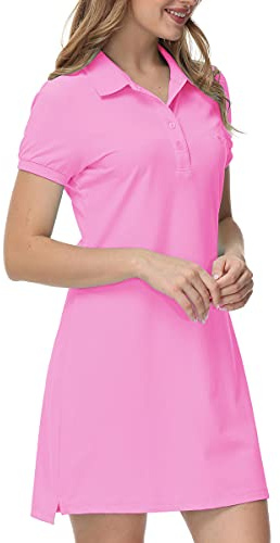 JINSHI Women's Sports Dresses Casual Polo Dress Short Sleeve Quick Dry Sports Dress Pink X-Large