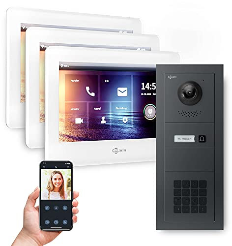 Goliath Hybrid | 2-Draht | Full-HD Video Türsprechanlage | App | 1-Fam | 3 x Full-Touchscreen 7 | Aluminium Unterputz Türstation | + Codeschloss | 180° Ultra-Weitwinkel | AV-BUS-652