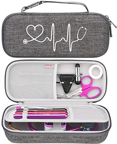 BOVKE Stethoskop-Fall Kompatibel mit 3M Littmann Classic III, Lightweight II S.E, Cardiology IV Diagnostic, MDF Acoustica Deluxe Stethoskop, zusätzlicher Raum für Taylor Schlaghammer, Vulkangrau