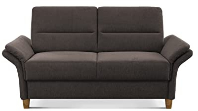 CAVADORE 2er Sofa Wyk / 2-Sitzer-Couch im Landhausstil mit Federkern + Holzfüßen / 166 x 90 x 89 / Chenille, Braun