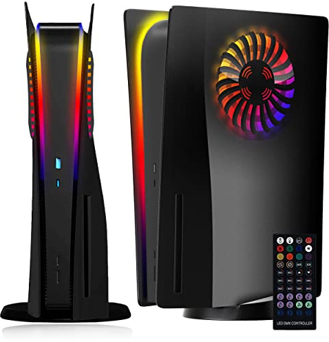 ElitePlay Façade noire PS5 avec lumières LED et grille d'aération de rechange pour Playstation 5 Disc Edition