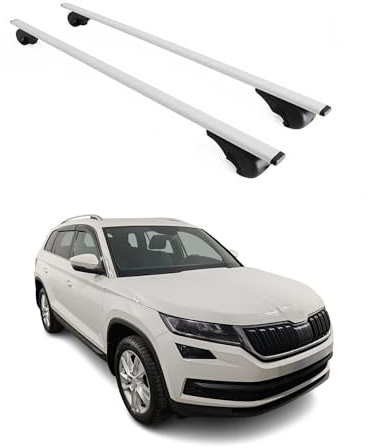 OMAC Dachträger Querträger für Skoda Kodiaq I 2016-2024 – TÜV/DIN 75302:2019 – Abschließbar – Max. 75 kg – 2 Stangen Silber