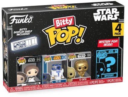 Funko Bitty POP! Star Wars - Princess Leia™, R2-D2™, C-3PO™ and A Surprise Mystery Mini Figure - 0.9 Inch (2.2 Cm) Collectable - Stackable Display Shelf Included - Gift Idea - Party Bags Stocking