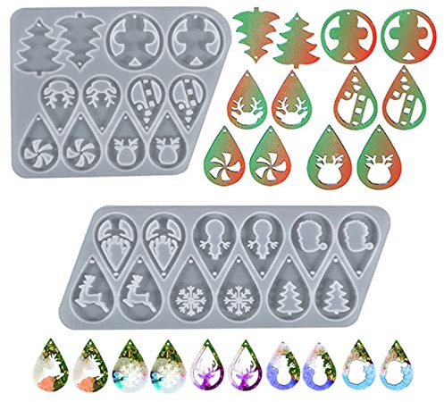 2 Stück Weihnachtsanhänger Silikonformen Epoxidharz Formen Ohrringe Silikonform Harz Gießformen Weihnachten Anhänger Resin Mold Schneeflocke Silikonform für DIY Ohrring Anhänger Weihnachten Geschenk