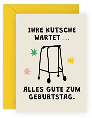 Central 23 Karte zum Ruhestand für Männer – IHRE KUTSCHE WARTET - lustige Geburtstagskarte für Frauen – Rentner – Geburtstagsgeschenk für Opa oder Oma – mit Aufkleber