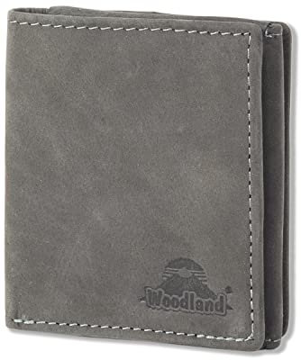 Woodland Kompakte Leder-GELDBÖRSE großem XXL-MÜNZFACH (Wiener Schachtel) Weiches BÜFFELLEDER Anthrazit