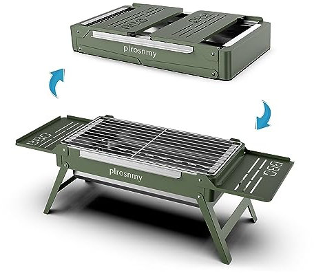 Tragbarer kleiner Holzkohlegrill, hochwertiger Edelstahl, für 2–3 Personen, robust und langlebig und leicht zu reinigen, faltbarer Grill für Reisen, Camping, Grill, Picknick, Terrasse, Hinterhof, inkl