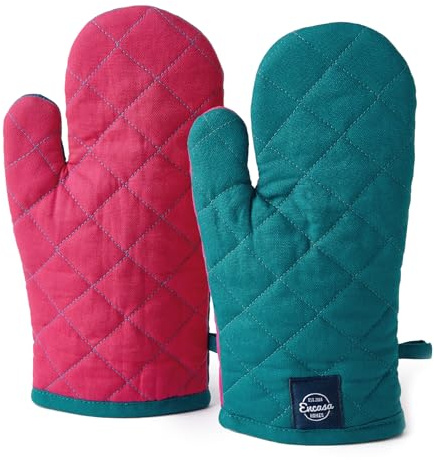 Encasa XO Gants de Four en Coton résistant à la Chaleur (Lot de 2) - sûr pour la Cuisine, la Cuisine et la pâtisserie, la Manipulation de marmites Chaudes - 17x29 cm Azul Bleu