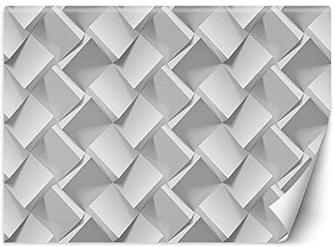 Premium Vinyl Fototapete Geometrisches Muster Illusion 100x70 cm XXL Wandtapete Tapeten Wohnzimmer Schlafzimmer Jugendzimmer Büro Flur Hotel Spa Moderne Design Wand Dekoration 3D Effekt Weiß