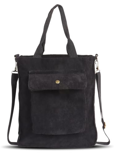 Minicloss Bolso de pana para mujer con cremallera, bolso de la compra, bolso de tela informal, bolso de hombro, bolso cruzado informal, correa de hombro ajustable para el trabajo, oficina, viajes,