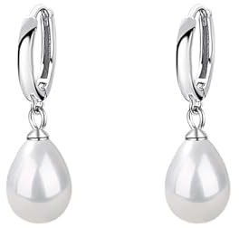 Hmzidz Orecchini Perle Pendenti,Piccoli Orecchino a Cerchio Argento Sterling 925,Orecchini con Perla a Forma di Goccia,Orecchini con Pendente di Perla Bianca,Gioielli Orecchini per Donne e Ragazze