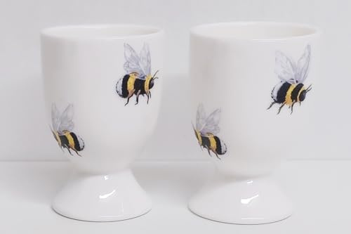Lot de 2 coquetiers en porcelaine anglaise Motif abeilles décorés à la main au Royaume-Uni
