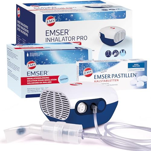 Emser Atemwegs-Gesundheitsset - Emser Inhalator Pro + Emser Inhalationslösung isoton 20 Ampullen + Emser Pastillen ohne Menthol