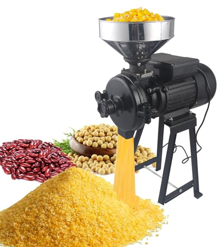 Electric Grain Mill Grinder, 2200W 110V Spice Grinders, Commercial Corn Mill with Funnel, Thickness Adjustable Powder Machine, Heavy Duty Feed Flour Cereal Mill Wheat Grinders(Dry & Wet Grinder)