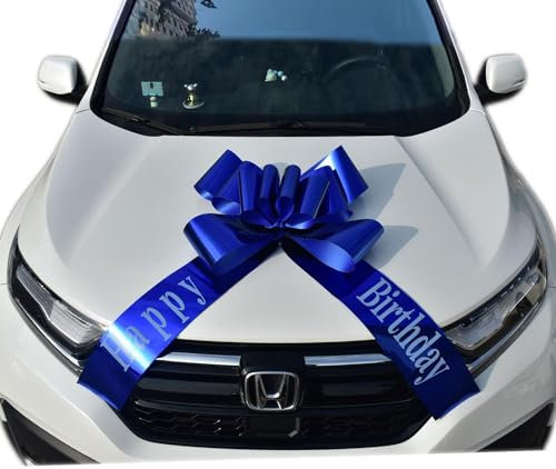 Chexin Riesige Große Blau Schleife für Auto Geburtstag，Happy Birthday，Geschenkschleife Große - XXL 76 cm / 30, Riesige Autoschleife, Große Masche, Car Bow für Fahrrad，und Schleife mit 185 cm Bänder