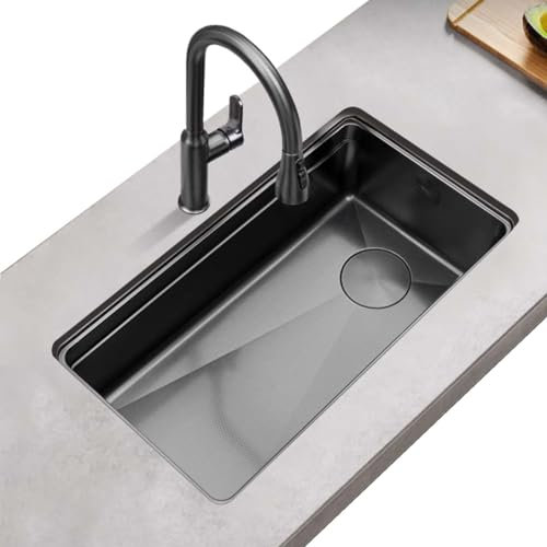 YSUEFIJO Küchenspüle, Spüle mit Abtropffläche Set, Spülbecken Edelstahl Eckig, Einzelbecken mit Siphon, Waschbecken Ausgussbecken Spülbecken, Großes Beckenvolumen, Fleckenbeständig und Pflegeleicht
