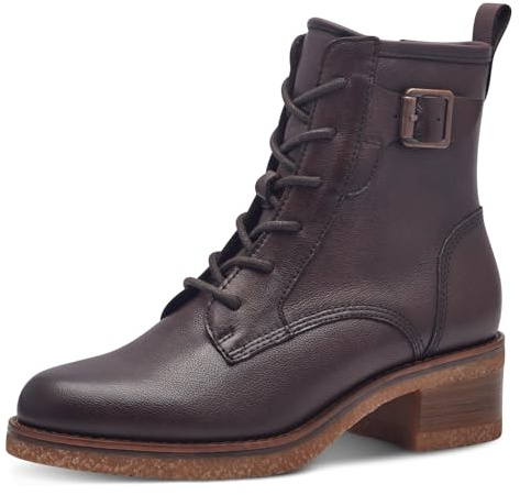 MARCO TOZZI Damen Stiefeletten zum Schnüren aus Leder Blockabsatz, Braun (Mocca), 38 EU