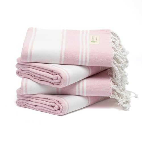Salt Earth Cotton Turkish Beach Towel, Set of 4-36 X72 Large Bath Towels, Quick Dry Towel, Bathroom, Beach Essentials, Gym, Quick Dry for Shower, Lightweight Large Towels for All (Candy Pink)