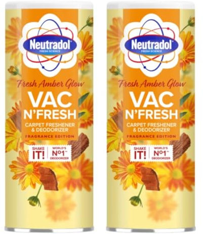 Neutradol Carpet Deodoriser, Vac Scents, Odour Neutraliser Powder for Carpets & Rugs, Fresh Amber Glow, Multipack of 2 x 350g