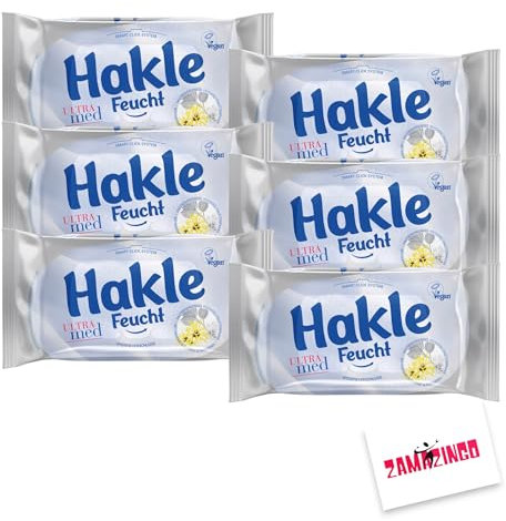 Hakle Feuchtes Toilettenpapier VEGAN Ultra Med 6 x 42 Blatt | Hygieneverschluss, biologisch abbaubar, Ohne Mikroplastik, Alkohol, Farb- & Duftstoffe + Zama4Zingo Karte (Ultra Med)