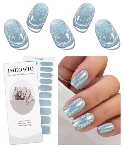 JMEOWIO Glitzer Nagelfolie UV Härtend Gel Nagel Strip Sticker