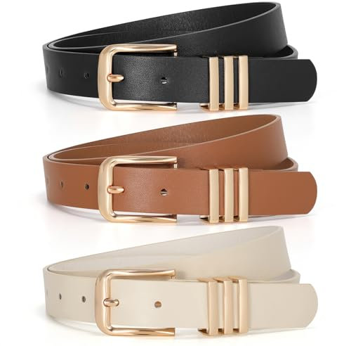JasGood Damen Ledergürtel mit Goldschnalle für Frauen: Mode, Eleganter Stil, Schwarz, Braun, Beige, Weiß, 100cm-130cm, Passend für Taillengröße 64cm-120cm