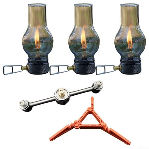 Zoegneer Beleuchtete Gaslaterne, starke und verschleißfeste Gaslichter für den Außenbereich, Camping-Lichter, Gastank-Umgebungslichter (3 x Gaslampen-Set)