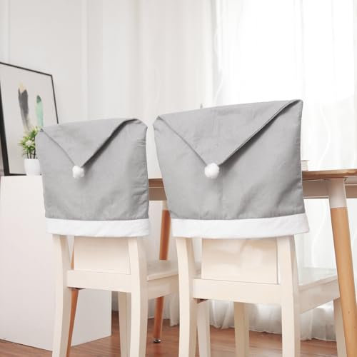 IHONYI 6er Set Weihnachten Stuhlhussen, Dinnersitz Stuhlüberzug Abdeckung Grau Santa Claus Stuhlhusse - Christmas Chair Cover für Festliche Dekoration Geschenkset