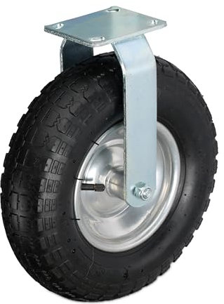 Relaxdays 3.50-6 Ruota per Carrello Fissa, Rotella per Mobili e Carico di Portata 120 kg, Gomma Gonfiabile, Nero Argento, Acciaio