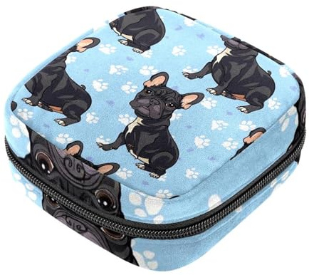 Damenbinden-Aufbewahrungstaschen, schwarze französische Bulldogge, Menstruationstasse, Oxford-Stoff, Menstruationstassenbeutel, Stillunterlage, Tampon-Periodenbeutel mit Reißverschluss, für Teenager,