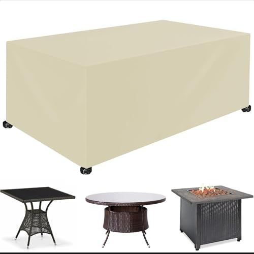 XUEQXUE Housse Salon de Jardin Extérieur 90 x 250 x 90 cm Imperméable Anti-UV Résistant Au Froid Coupe-Vent, Housse Table Jardin Bâche Salon de Jardin, pour Tables,Chaise,Canapé, Beige