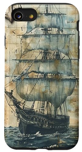Ancienne carte nautique vintage bateau pirate bateau mer océan carte Coque pour iPhone SE (2020) / 7 / 8