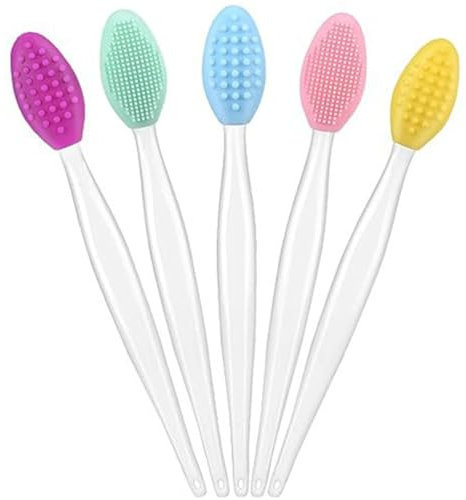 TOVINANNA Pennello Esfoliante Per Labbra in Silicone Doppia Faccia Set 5 Pezzi Per Scrub Labbra Morbido E Delicato Strumento Professionale Per Cura Levigate E Morbide