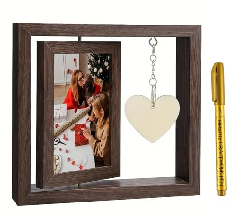 Rotating Floating Photo Frame, 4x6inch Wedding Gifts Picture Frames with Pen, Couple Photo Frames with DIY Heart Keychain for Bride and Groom, Tabletop Decor