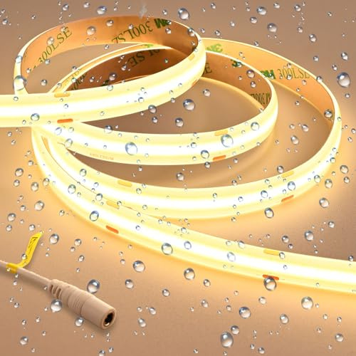GOMING 24V Superhell COB LED Streifen Warmes Weiß 3000K 5M IP65 Wasserdicht | LED Strip 2050LM/M 14.5W/M 480LEDs/M LED Band Selbstklebend CRI 93+ für Heim Deko(Netzteil nicht Enthalten)