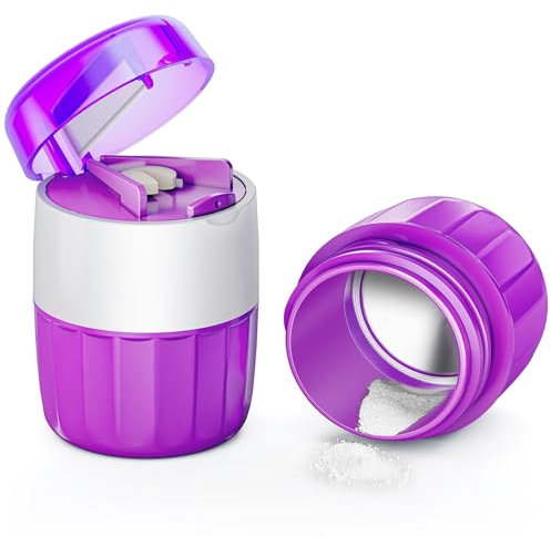 MXZWOC 3-in-1 Pill Crusher and Pill Cutter, Pill Crusher Fine Powder, Pill Grinder with Storage Compartment for Tablets, Pill Cutter Splitter for Small,Tiny Pills,Elderly and Pets (Purple)