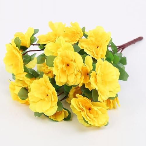 kuyouqi 3 Bundle Multispecies Indoor Outdoor Artificial Flowers Beautiful Plastic Flowers Decorative Simulation Flower for Outdoors Garden Home (Yellow Rhododendron)