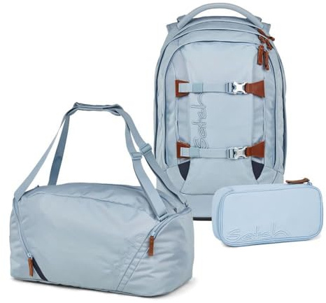 Satch Pack Nordic Black Skandi Edition Schulrucksack Set 3tlg. inkl. Schlamperbox und Sporttasche (Nordic Ice Blue)